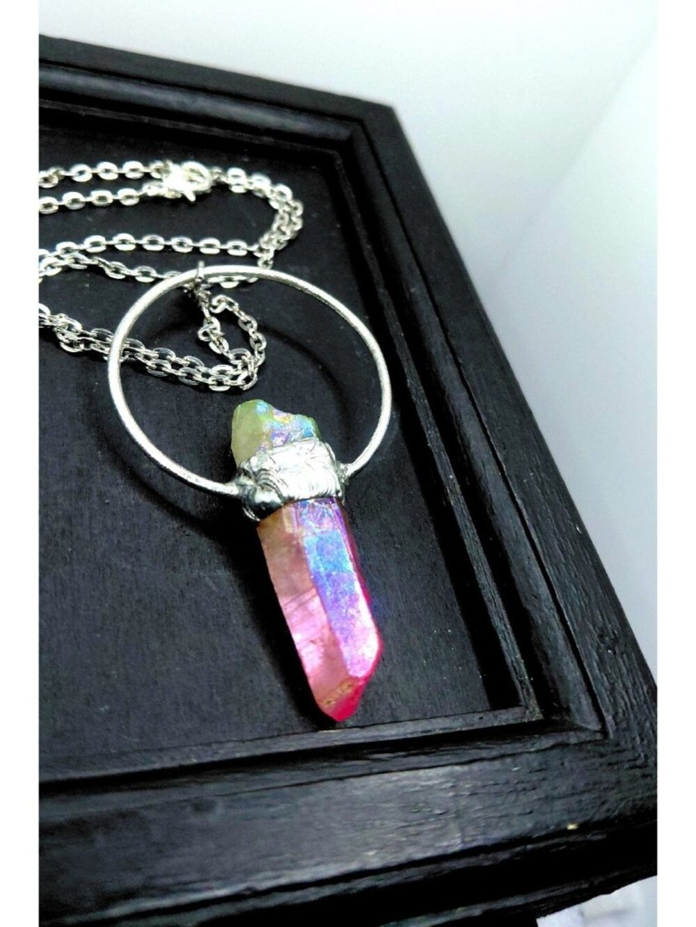 Aura quartz crystal necklace